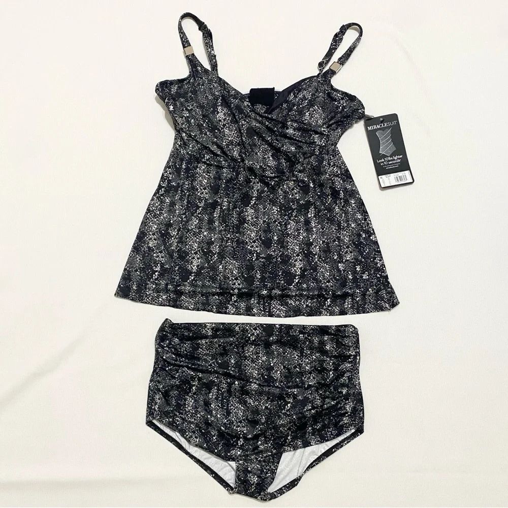 Miraclesuit Surplice Tankini & Norma Jean Bottom Set Snakeskin Print 38DD / 14 - Picture 1 of 10